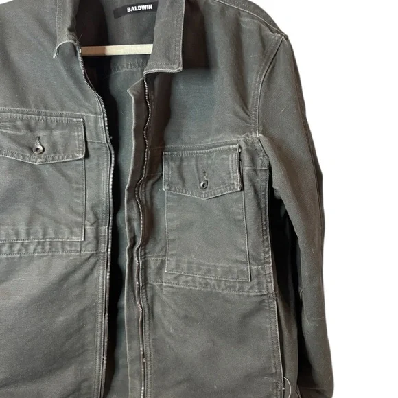 Baldwin Men's Dark Green Utility Cargo Zip Up Size L Made in USA Cotton Jacket - Picture 3 of 7